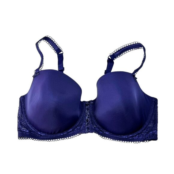 NWOT Lou Paris Satin T-Shirt Bra Sz.E Blue Lace Underwire Sexy Lingerie Feminine - Picture 4 of 10